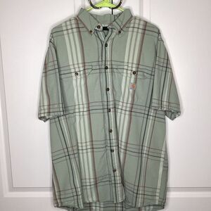 Mens Carhartt Loose Fit Plaid Short‎ Sleeved Top Large Tall